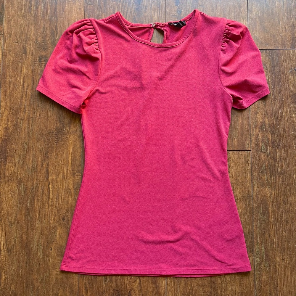Cap sleeve top, slinky material with cutout in back
